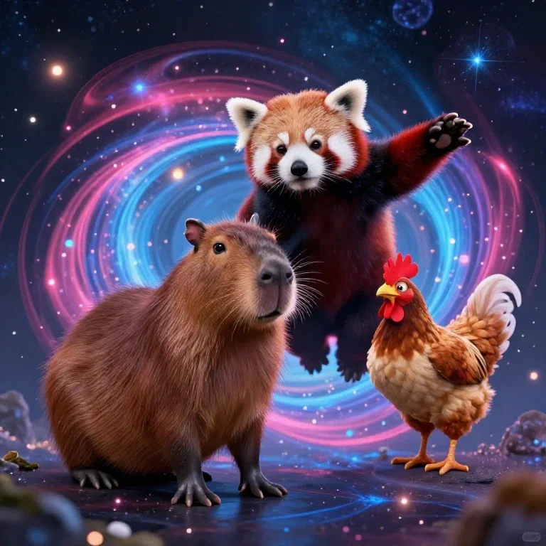 Capybara, Red Panda, Chicken