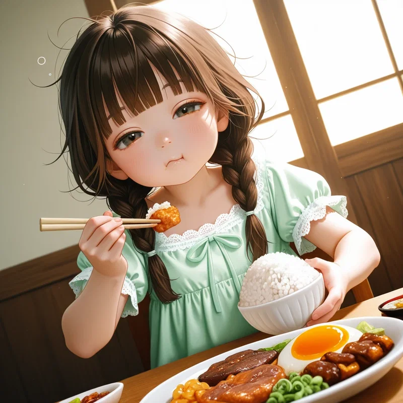 朝ごはん　眠たげ