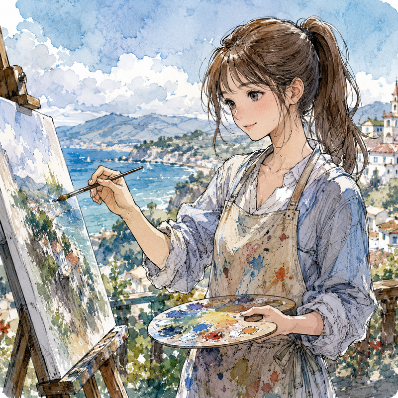 絵描き少女(水彩画調)