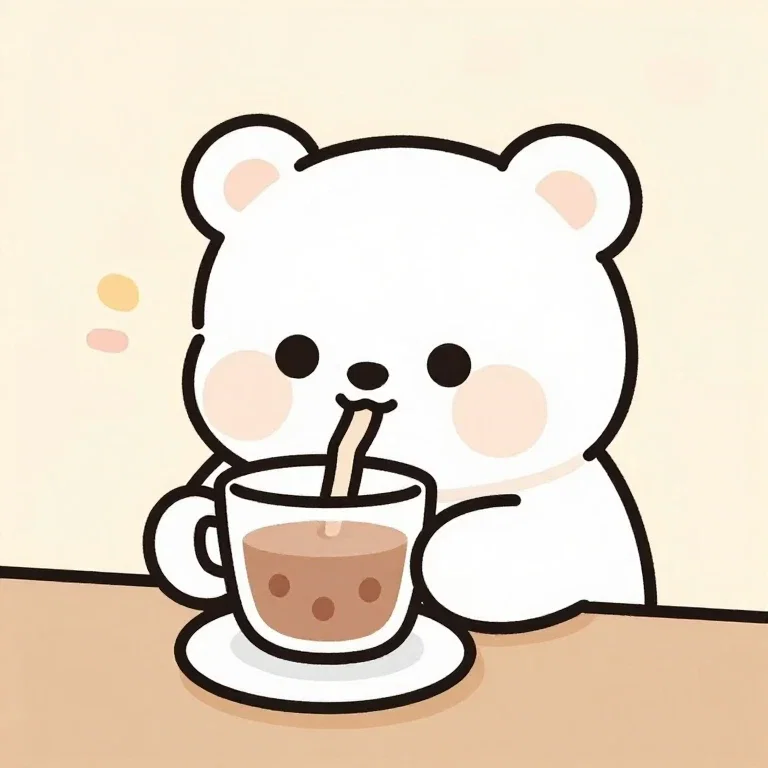 タピオカを飲むしろくま