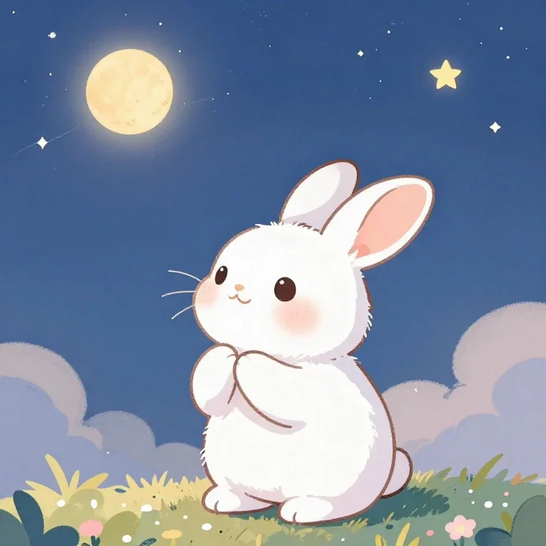 夜空を見上げるうさぎ