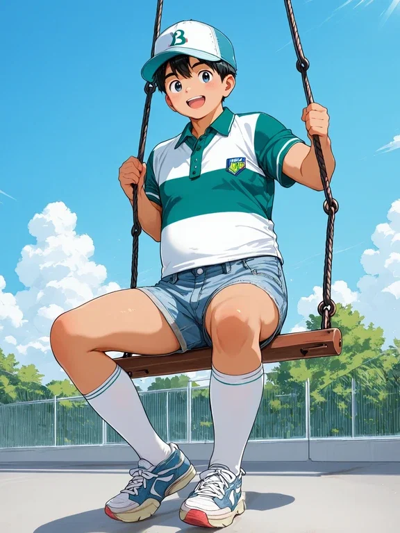 ブランコに乗る少年?