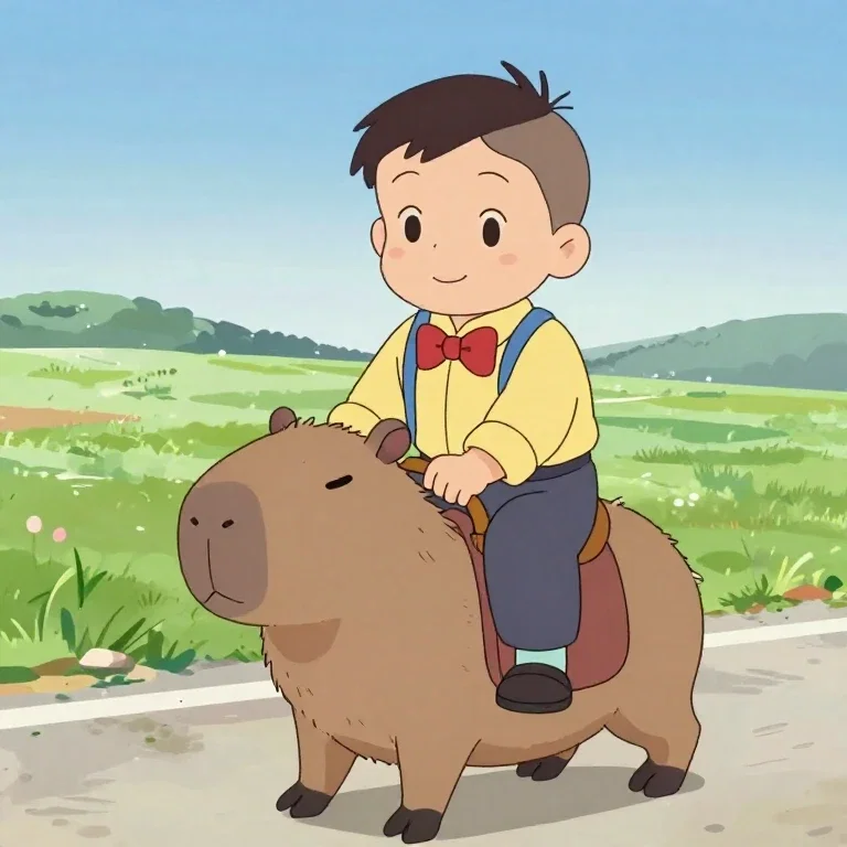 カピバラに乗った少年2