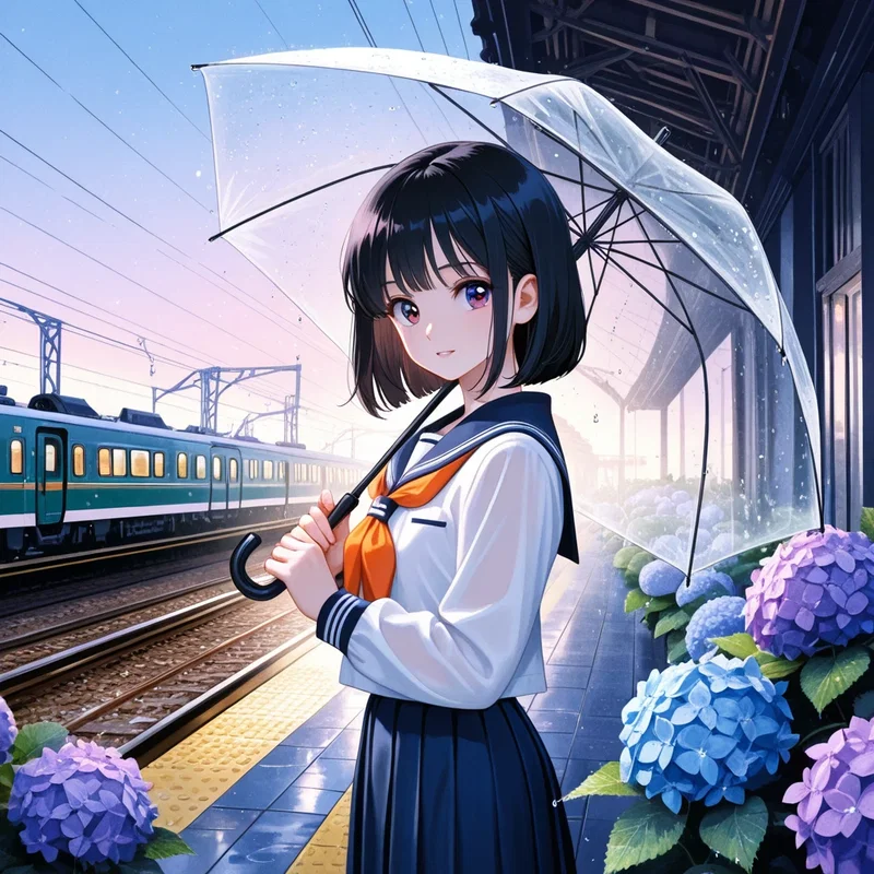 紫陽花駅の女の子