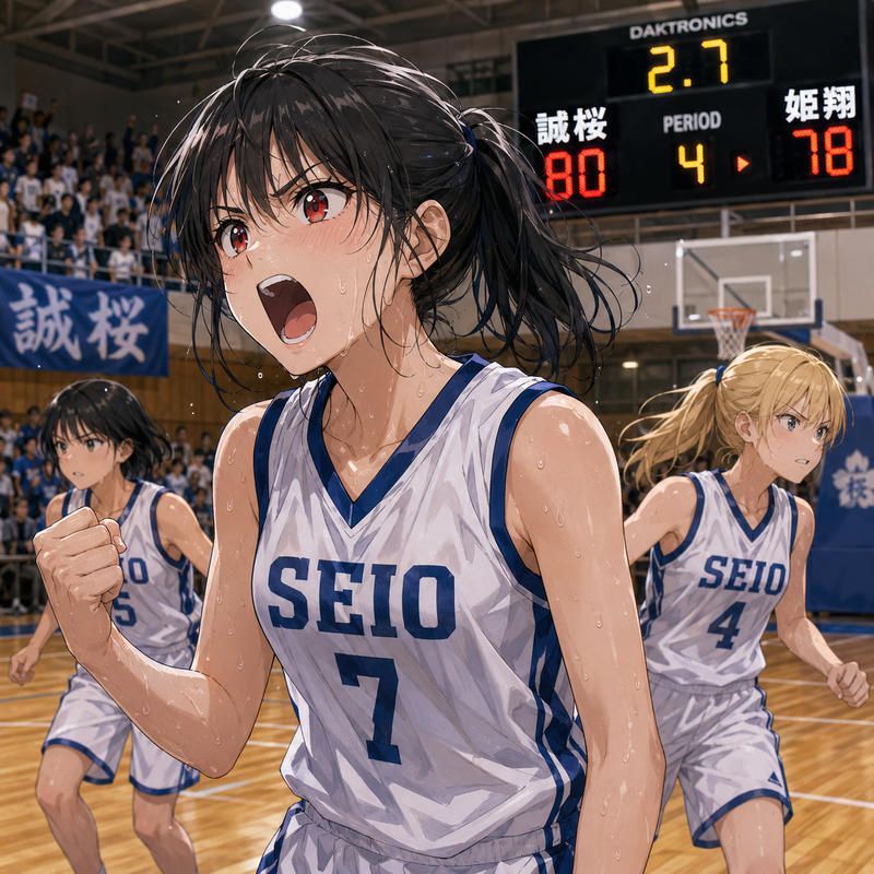 バスケの試合で逆転する女の子
