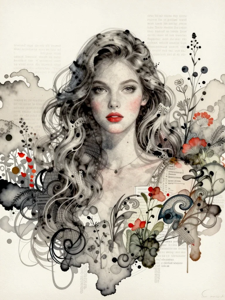 Beauty Portrait - Ink Wash Style