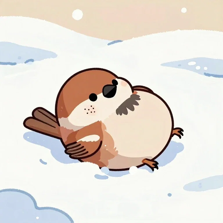 スズメと雪