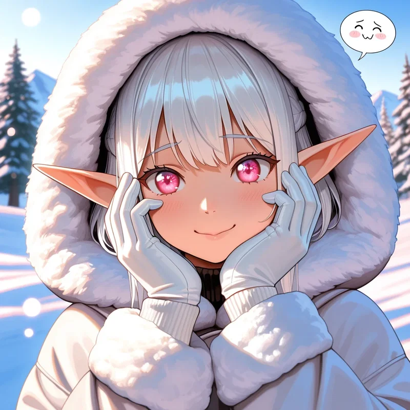 初めて見る銀世界に興奮を隠しきれないエルフさん