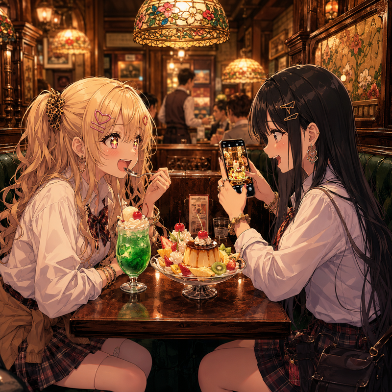 純喫茶に来た二人のギャル