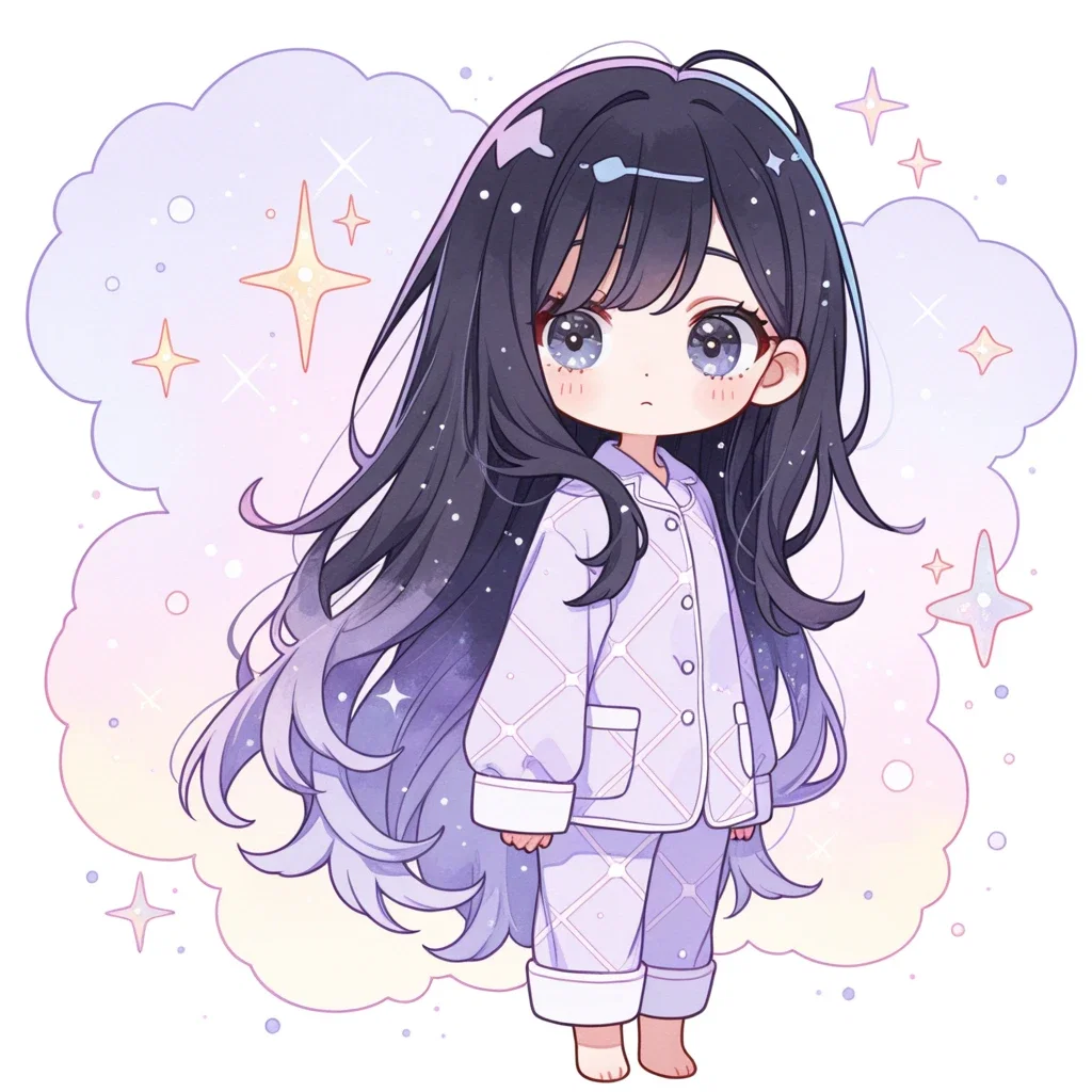 長髪パジャマ少女