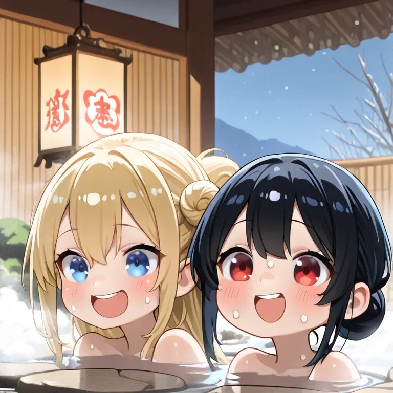 温泉に浸かる女の子