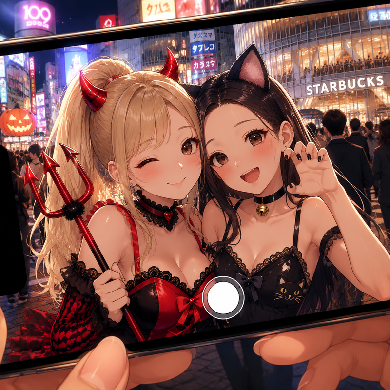 ハロウィンの仮装して渋谷に来たギャル二人