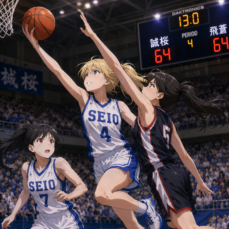レイアップシュートするバスケ女子