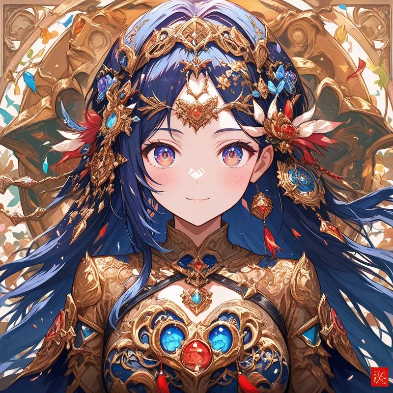 黄金装飾の衣装を着た少女