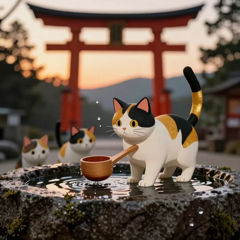 (自動)猫が手水を使う