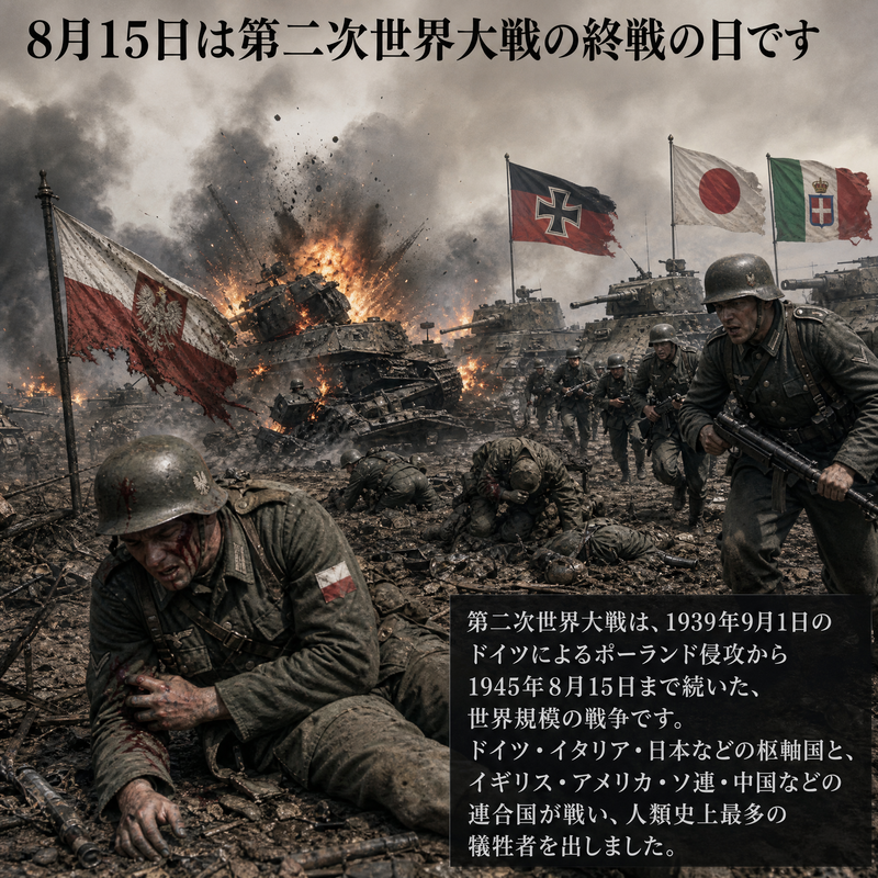 8月15日は第二次世界大戦の終戦の日です