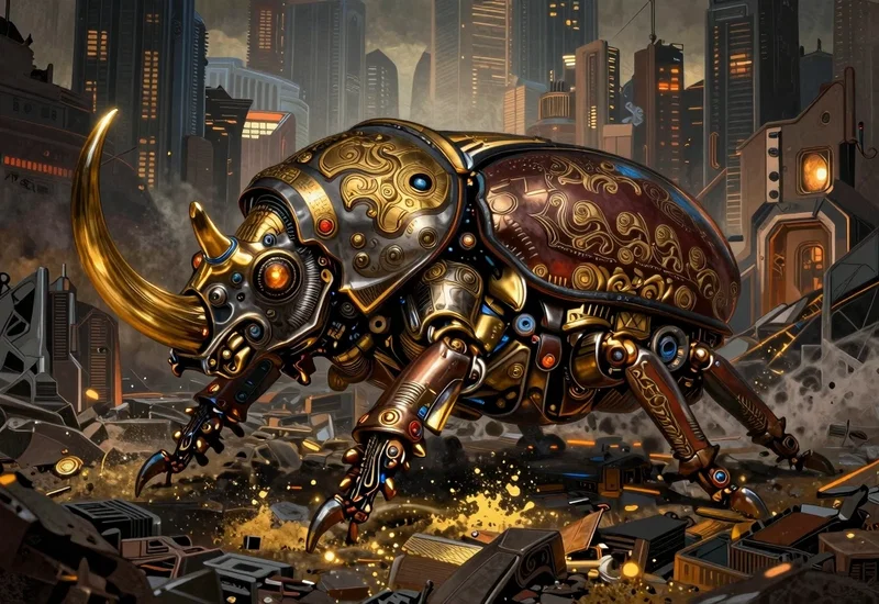 Scarabée Rhinocéros Mécanique et Futuriste