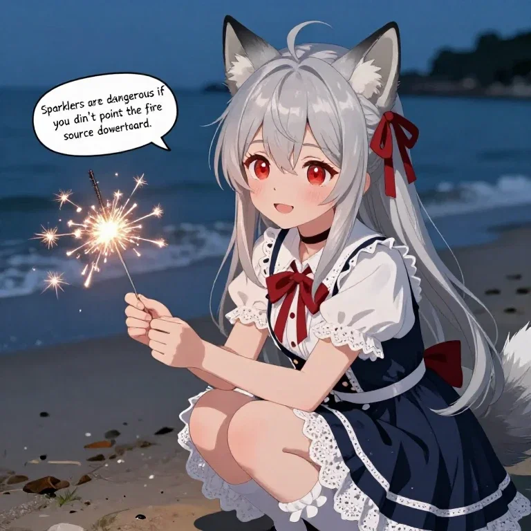 海岸で花火