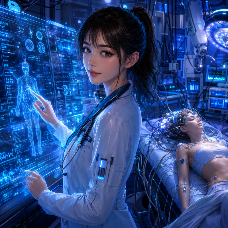 サイバードクター・サイボーグ少女を治療中