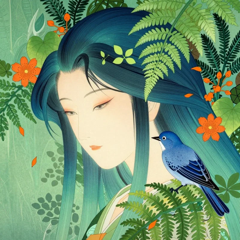 Femme Asiatique et son Compagnon à Plume