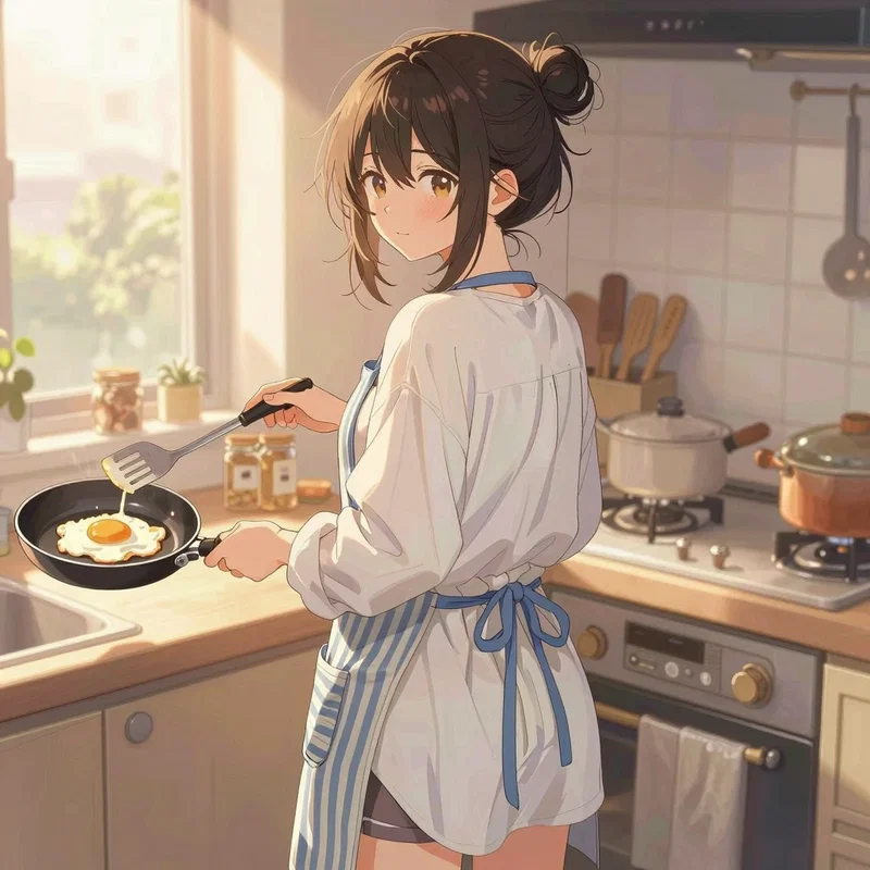 朝食を作ってくれる彼女