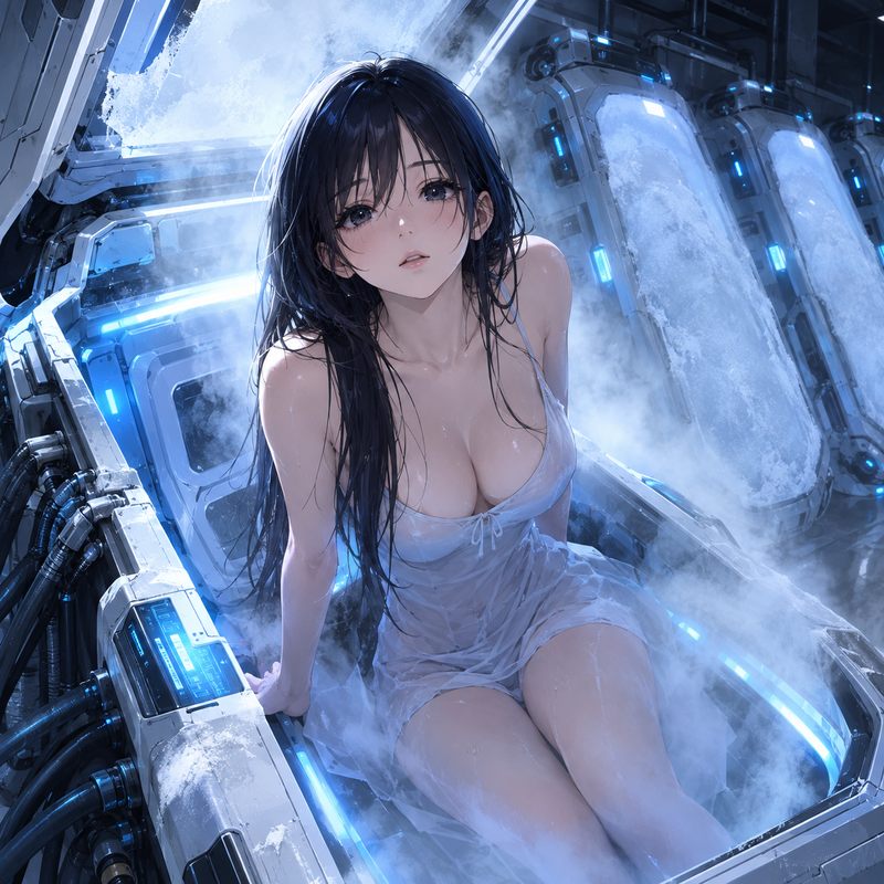 恒星間移動の宇宙船の内部で長期間の冷凍睡眠（コールドスリープ）から目覚めたばかりの女の子