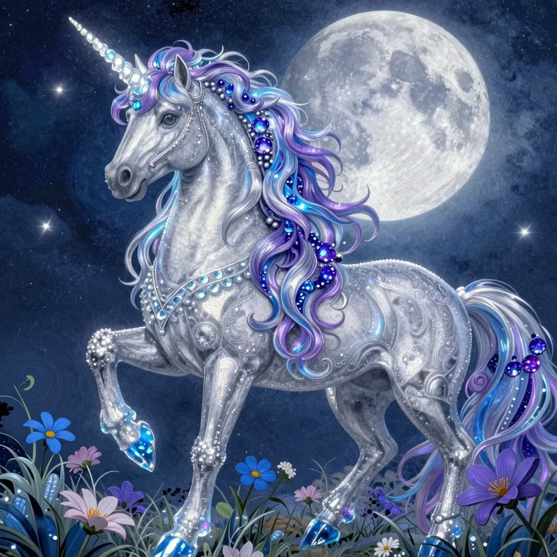 Lunacorne : Licorne Argentée Lunaire