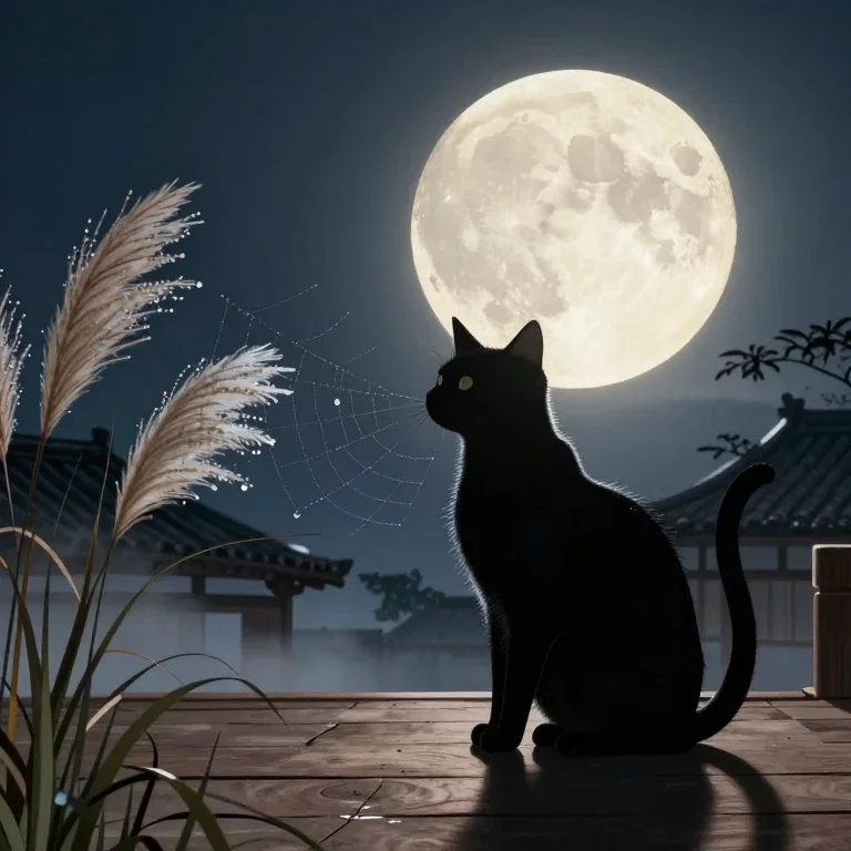 (自動)黒猫のお月見