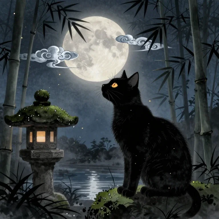 (自動)黒猫のお月見