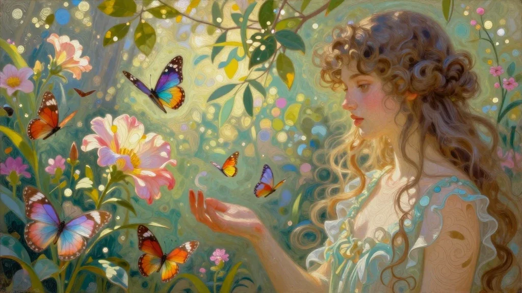 Butterflies, Flowers, Garden - Art Nouveau Style