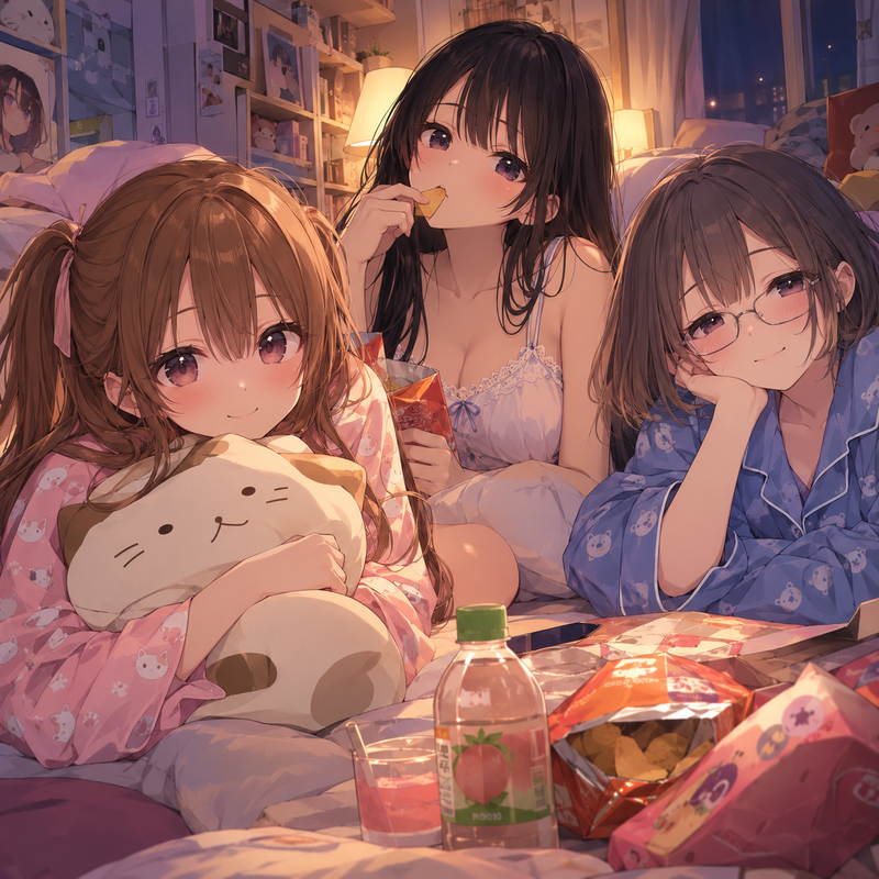 仲良し三人組のパジャマパーティー
