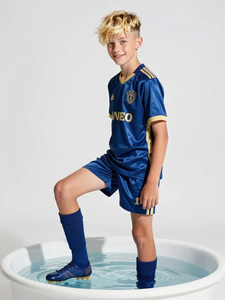 blue-golden soccer outfit