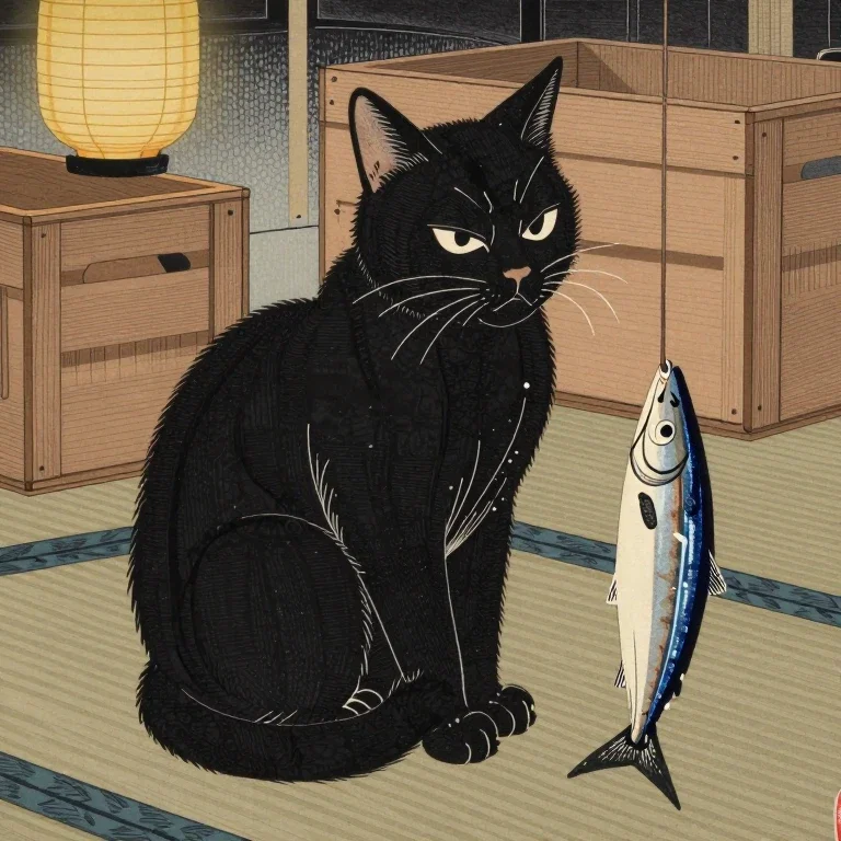(自動)サンマの高騰に頭を抱える黒猫
