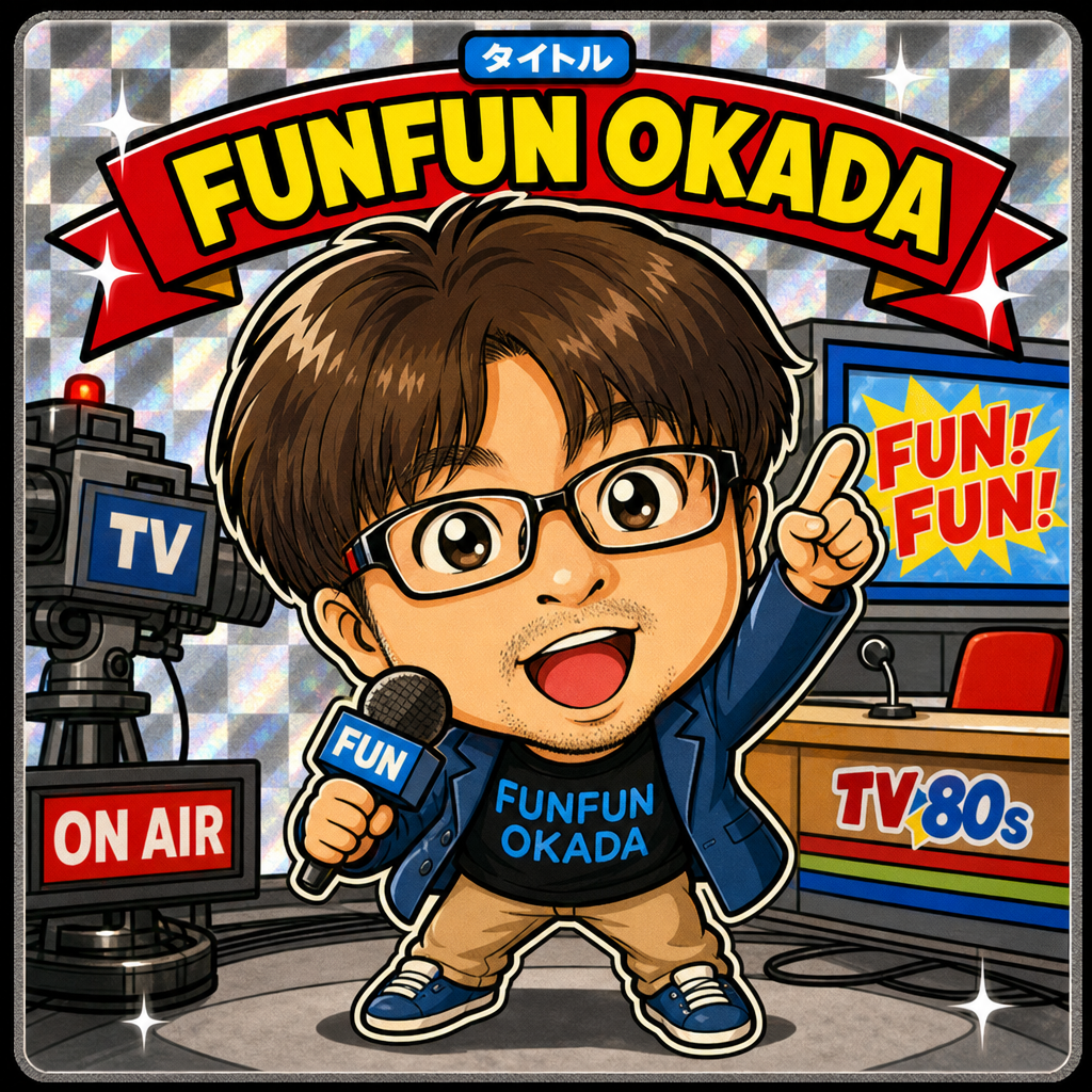 タイトル　FUNFUN  OKADA

背景はテレビ局のスタジオ