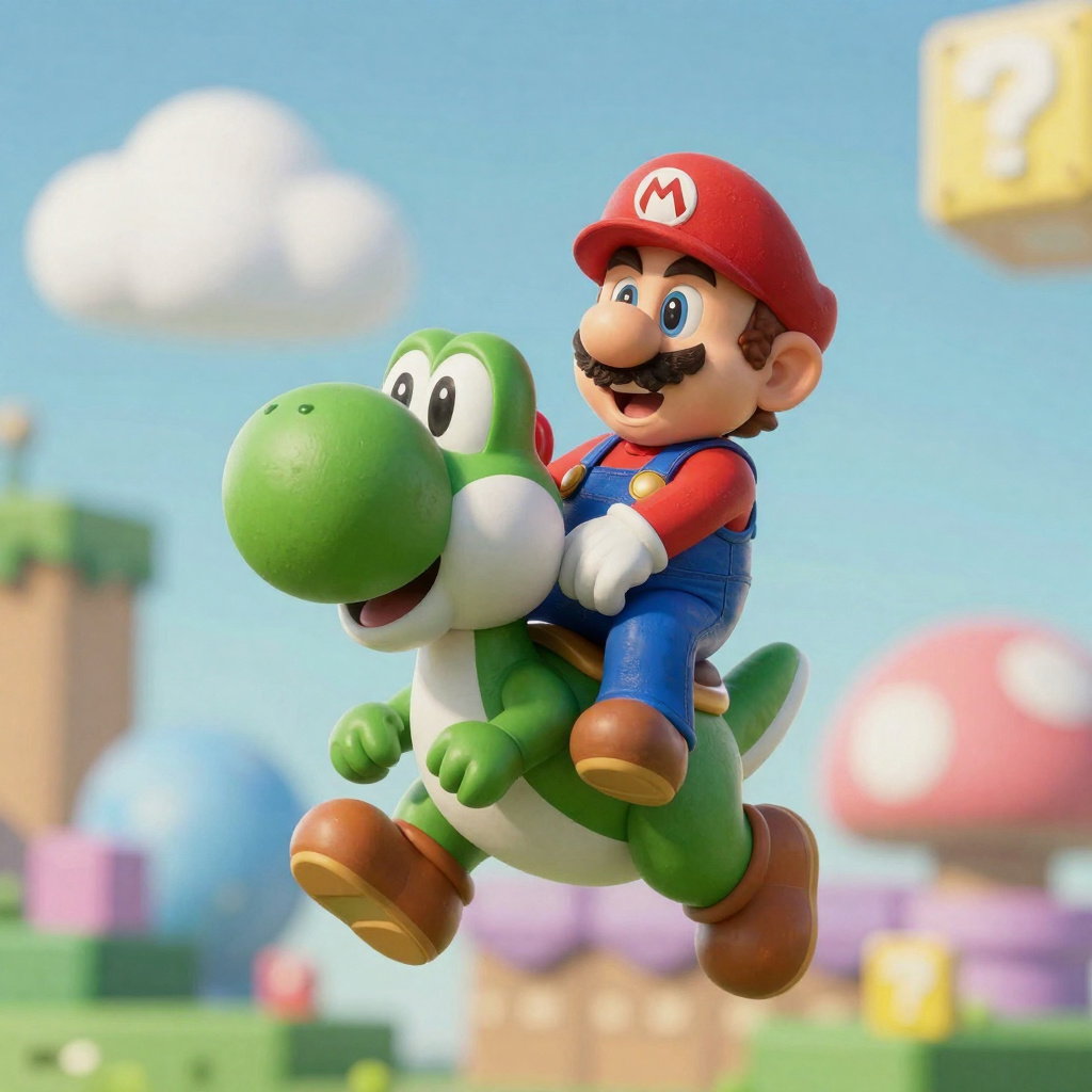 pixar mario yoshi ride vibrant joyful detailed