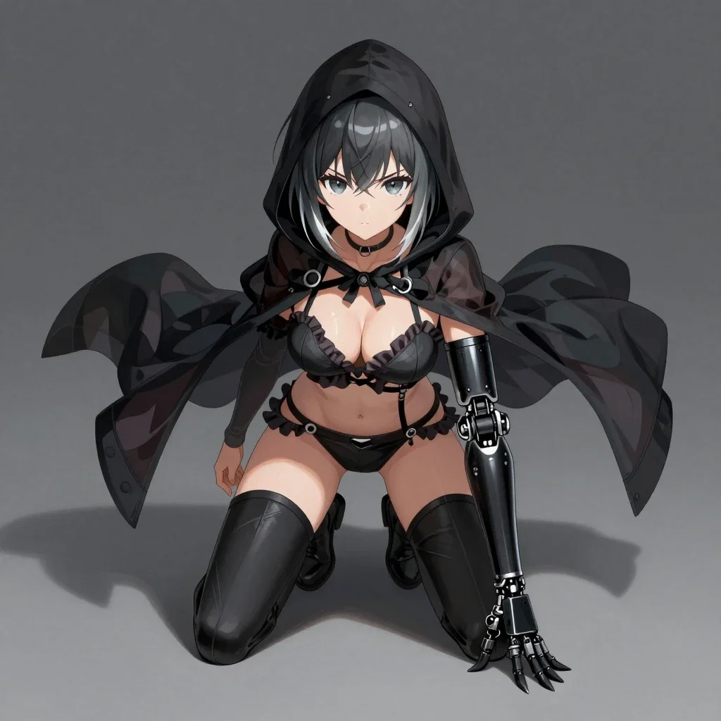 anime girl fantasy outfit silver hair action pose