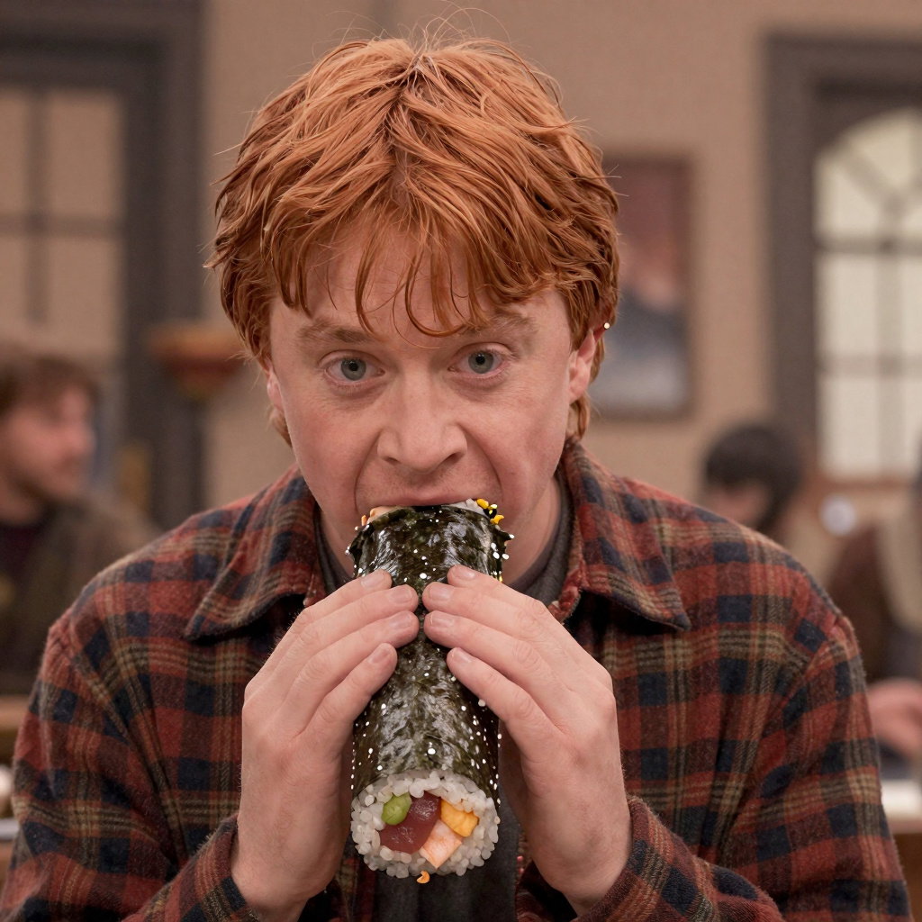 ron weasley eating futomaki sushi