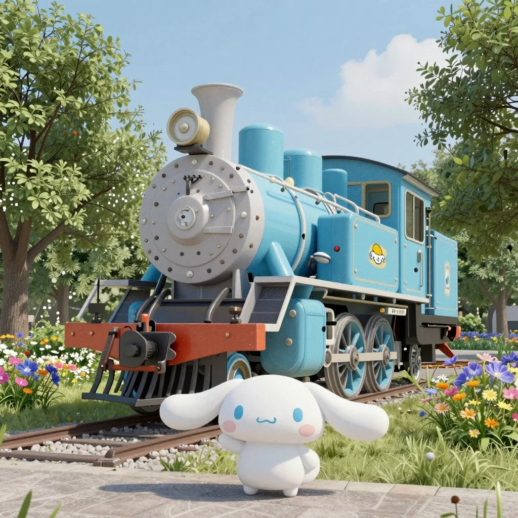 cinnamoroll blue steam locomotive park display