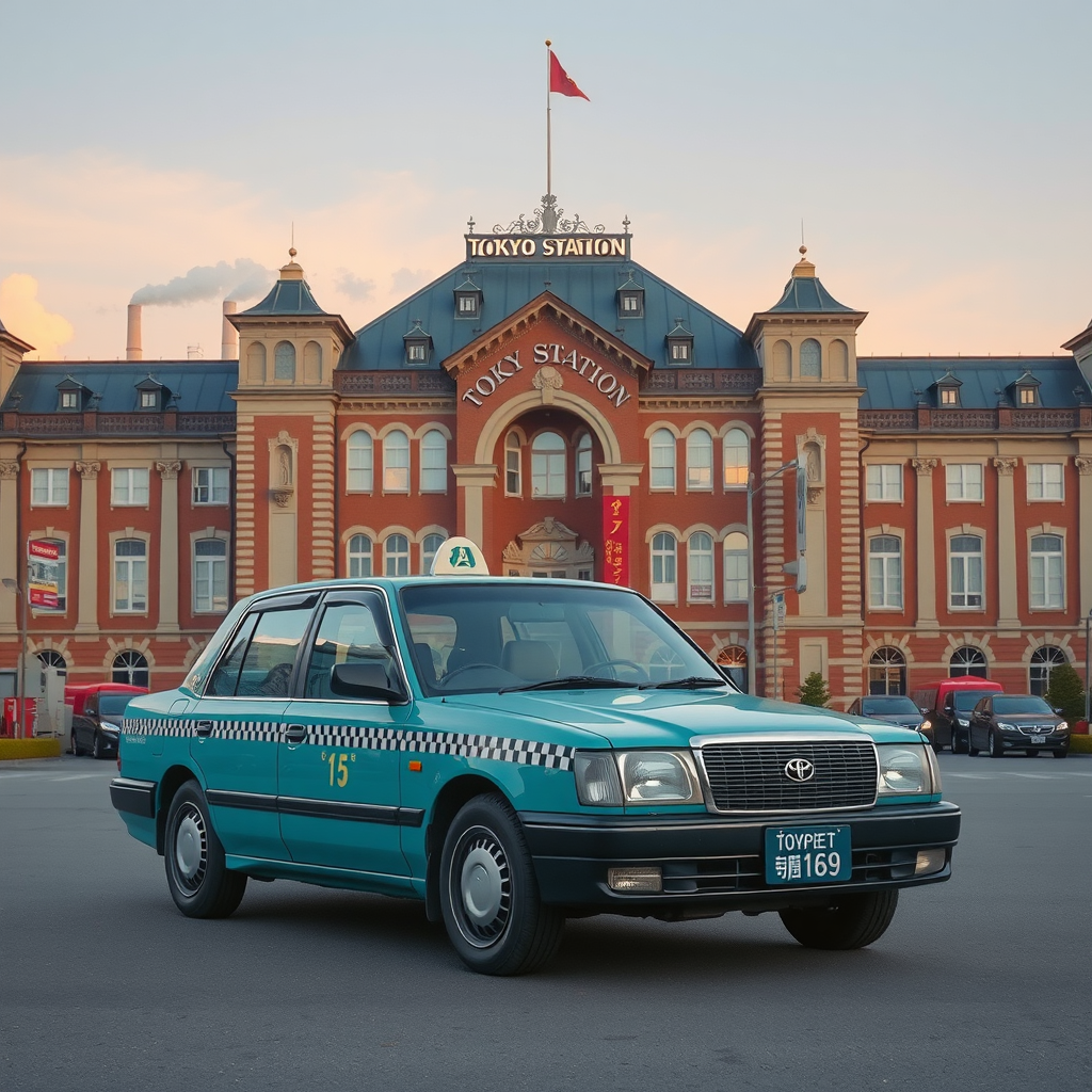 classic toyopet crown taxi tokyo station morning