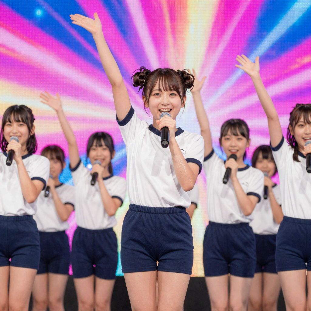 cheerful japanese school idol stage performance