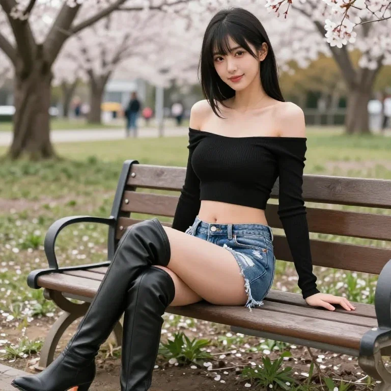 anime style japanese woman spring park