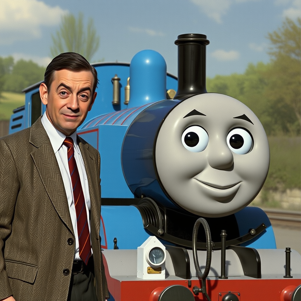 mr bean mischievous grin thomas tank engine english countryside