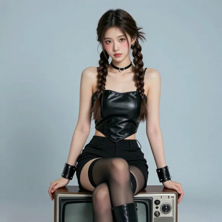 korean girl sitting on television