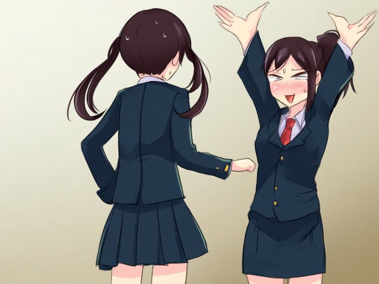 two high school girls anime style