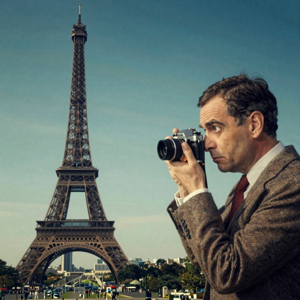 mr bean paris eiffel tower photorealism
