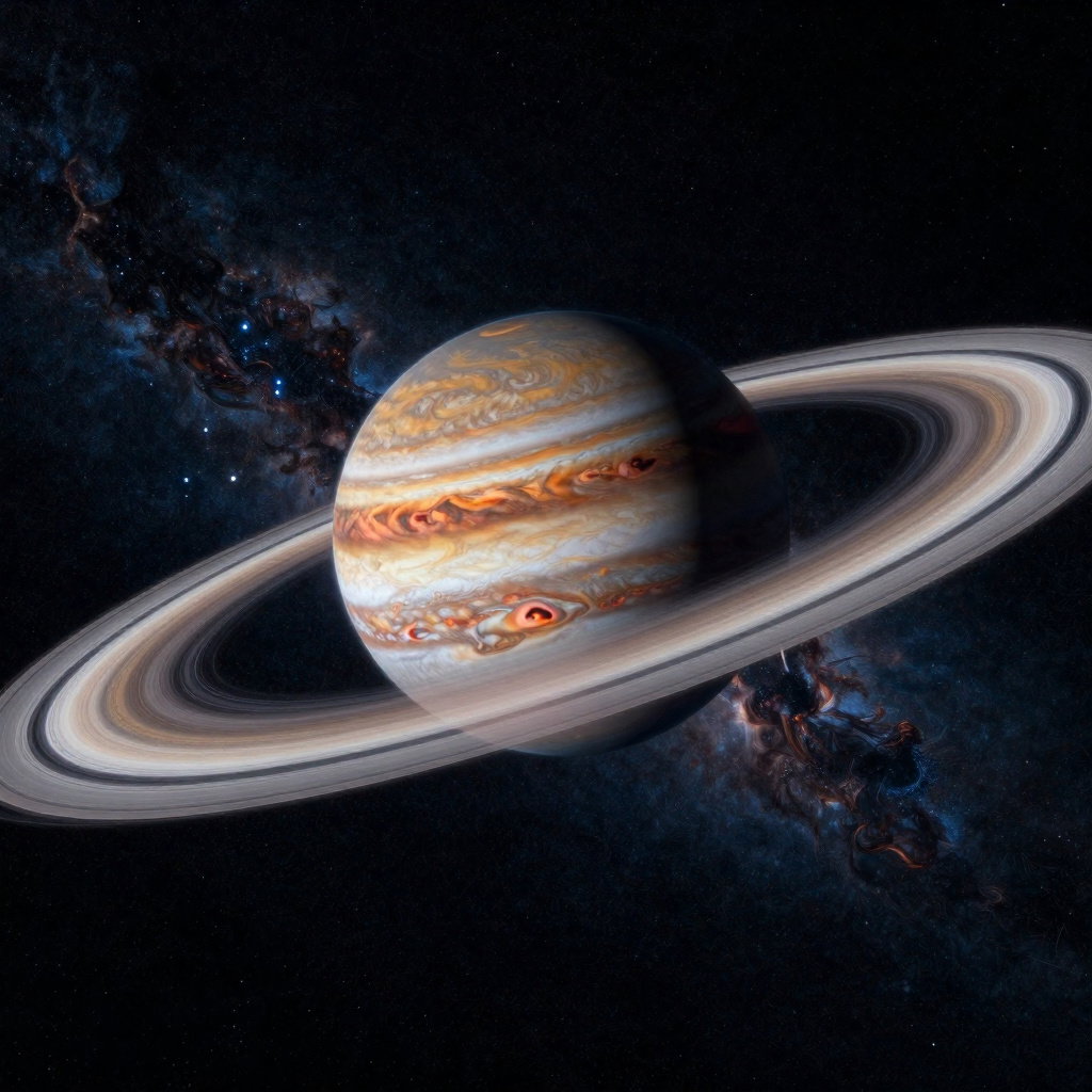 digital painting jupiter saturn rings space