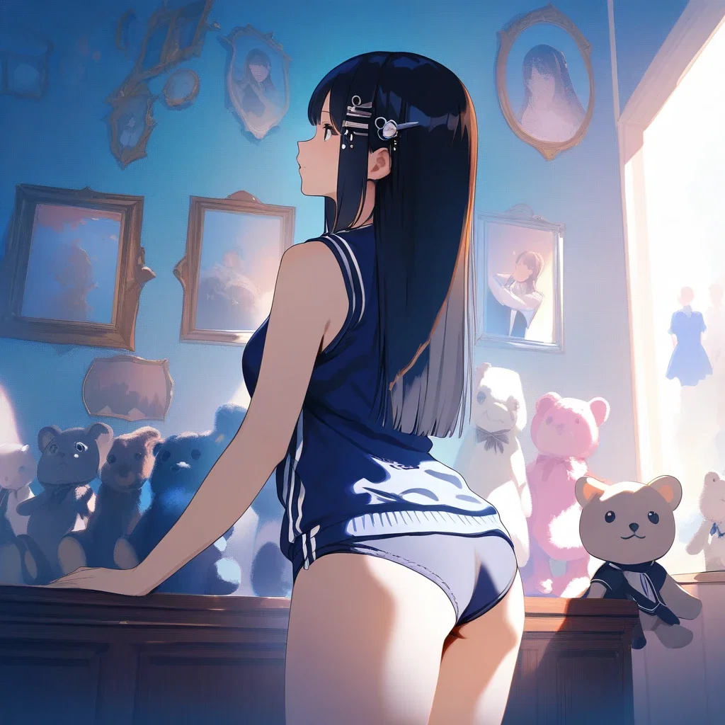 artistic photography woman miniskirt stuffed animals