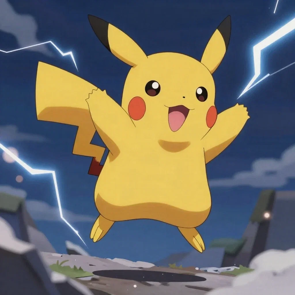 anime pikachu jumping lightning