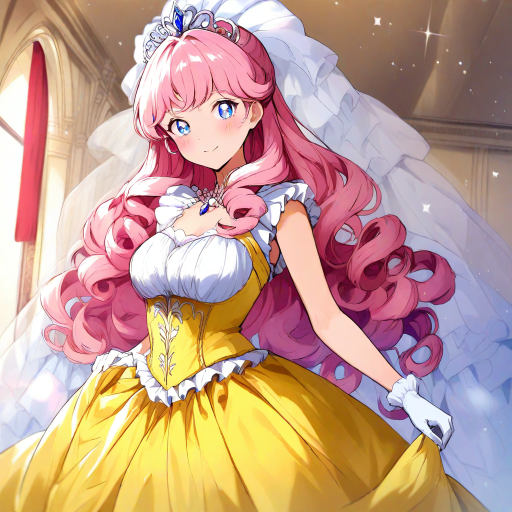 pink haired blue eyed princess dancing in ballroom