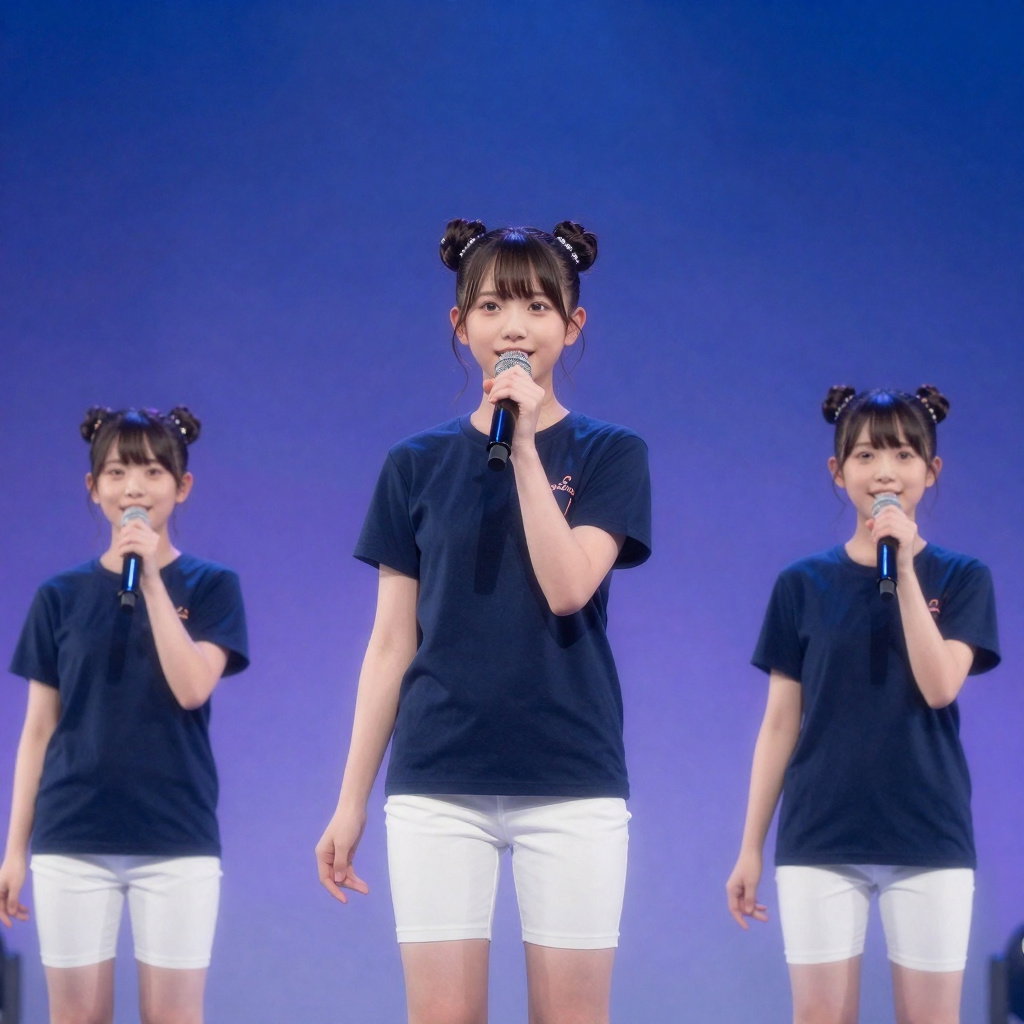 three japanese school idols on stage